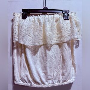 Cream Ruffled Smocked Sleeveless Crop Top